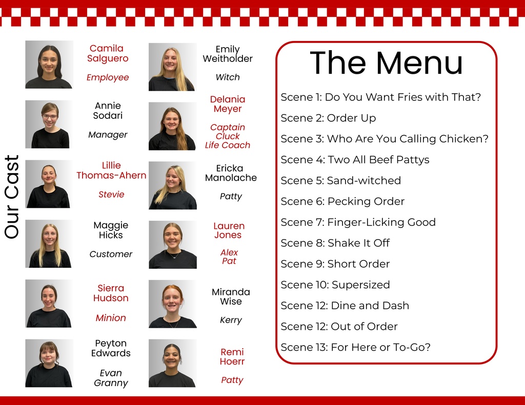 PHS Drama Club Production, Fast Food  cast of characters