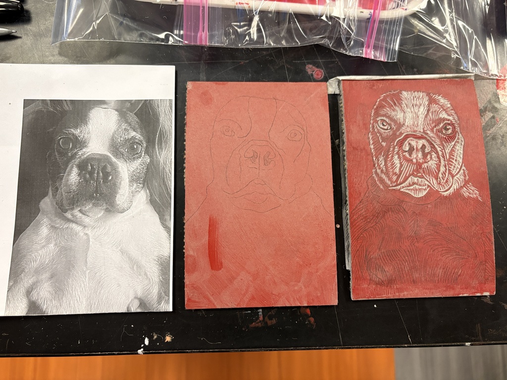 linoleum carving project in intro to art