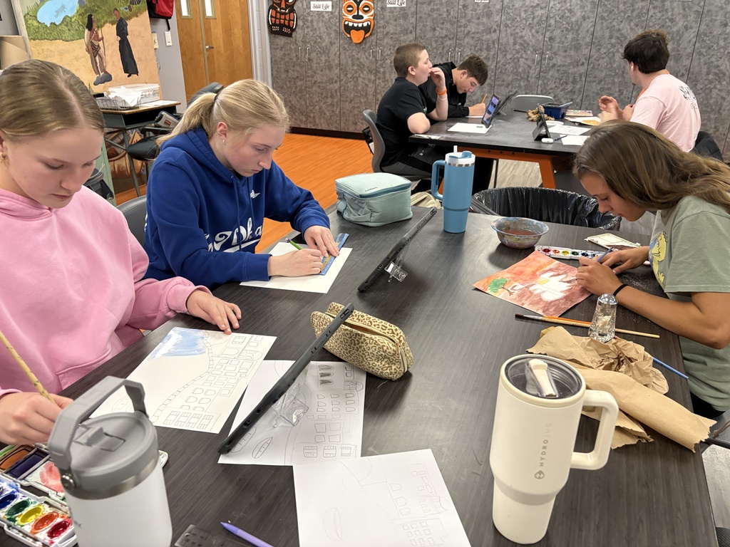 Intro to art high school students working on watercolor paintings