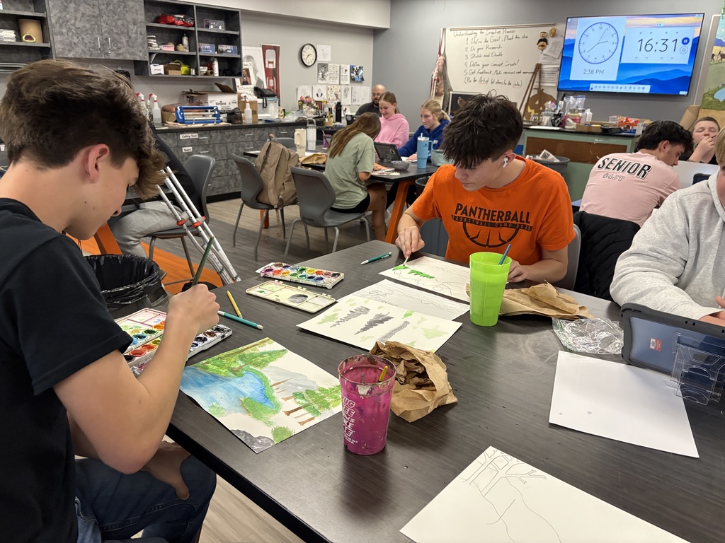 Intro to art high school students working on watercolor paintings