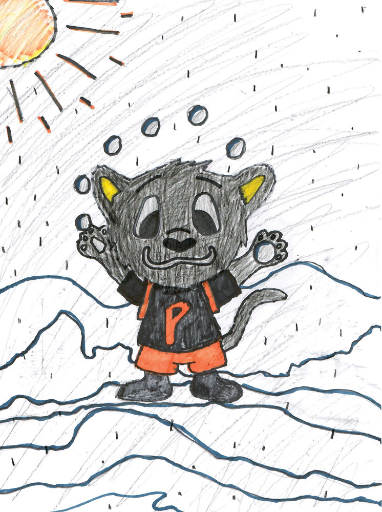 snow day graphic, cartoon panther standing in the sun and snow