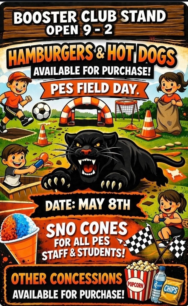 Booster Club stand will be open May 8th during field day