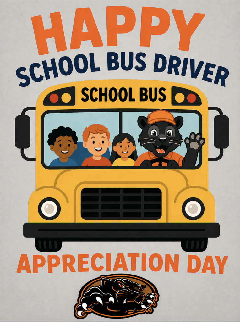 Happy School Bus Driver Appreciation Day with Panther driving bus with students