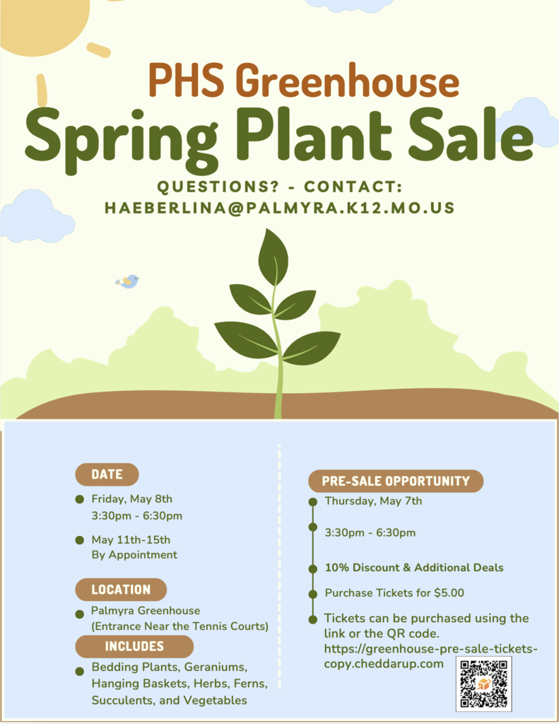 PHS Greenhouse spring plant sale, beginning May 7th - 15th.