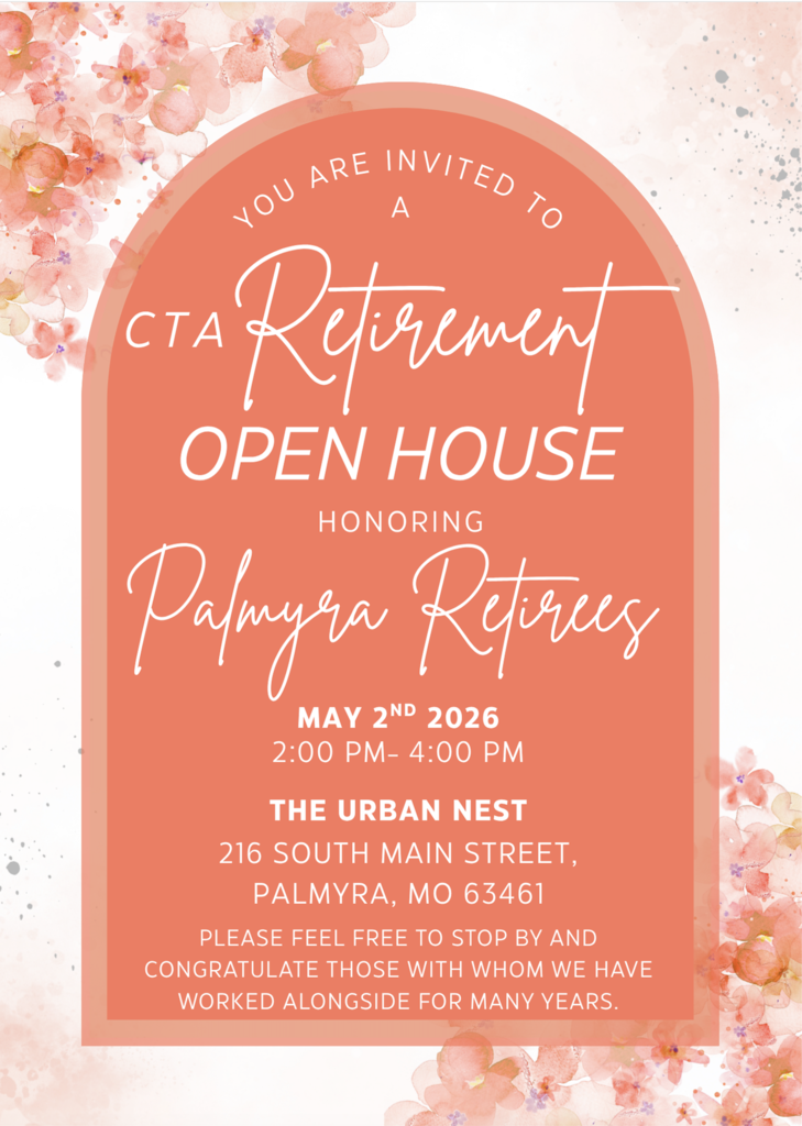 CTA Palmyra Retirees invitation 2026 open house, May 2nd 2-4 pm at The Urban Nest
