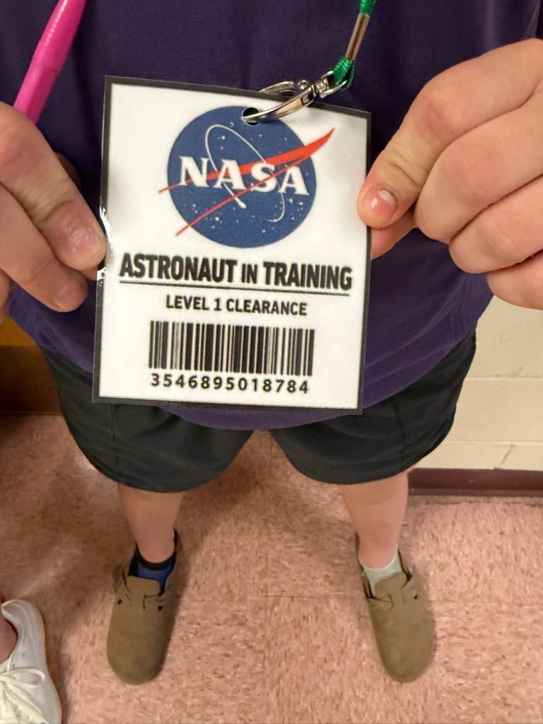 Student tag, NASA astronaut in training, level 1 clearance worn during space lesson