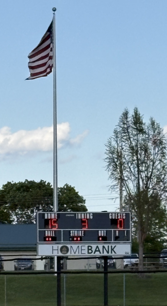 scoreboard Palmyra win 15-0 in 3 innings