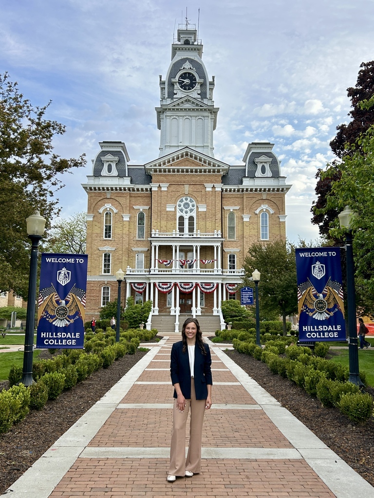 student standing in front of building for the Hillsdale College American Legion Oratorical Contest