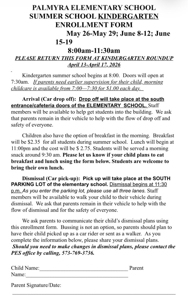 Kindergarten summer school enrollment form