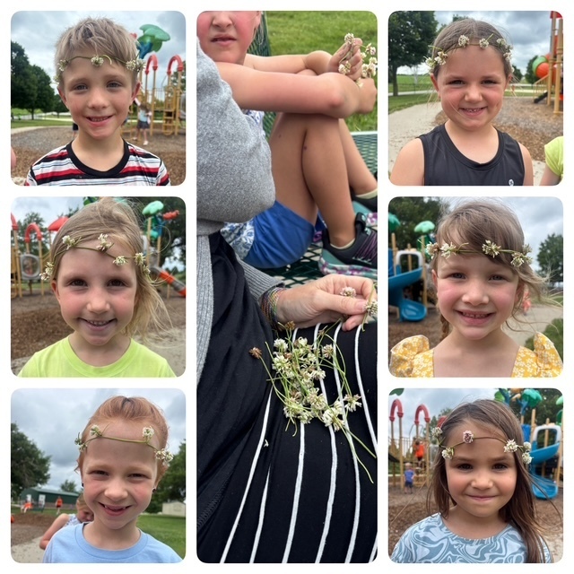 PES Students during summer school wearing flower crowns