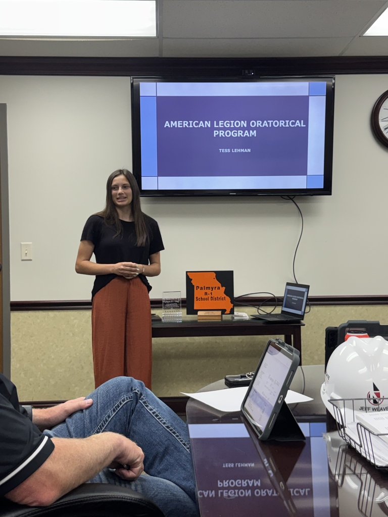 Tell tells board members about her experience at National American Legion Oratorical contest