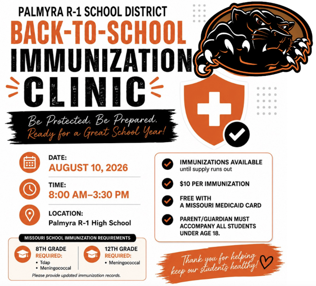 Back to school immunization clinic August 10, 2026