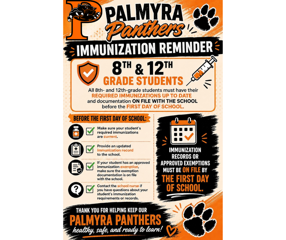 Immunization Reminder 8th & 12th grade students