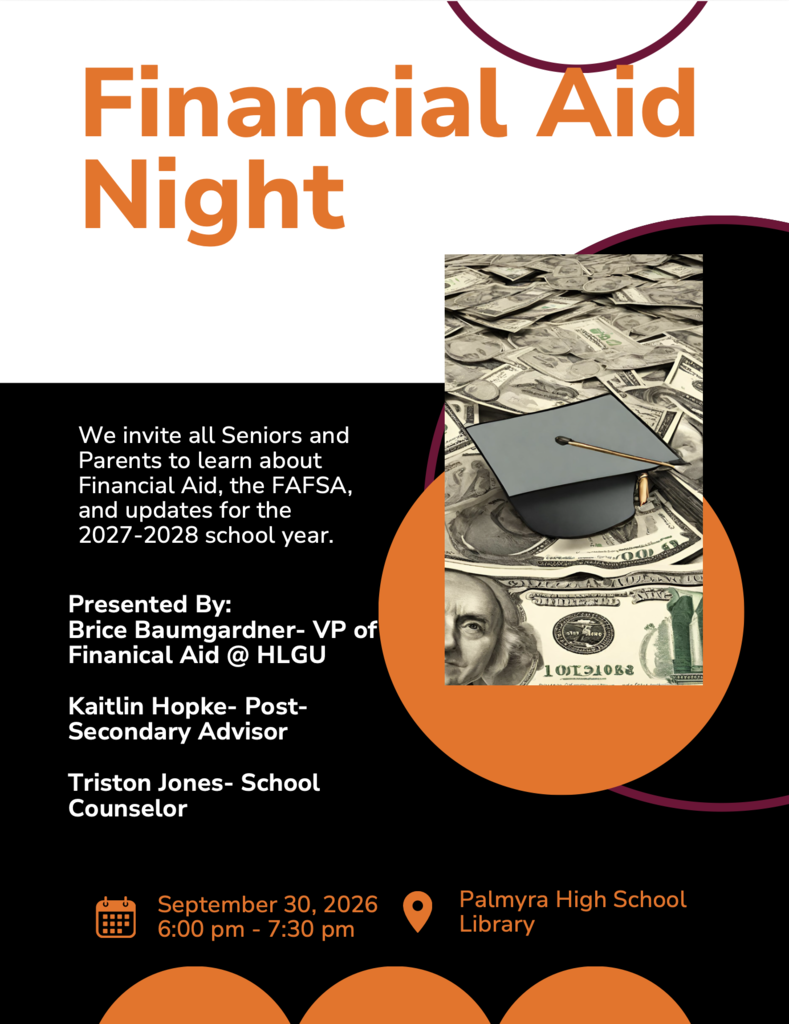 Financial Aid Night September 30 at 6pm PHS Library
