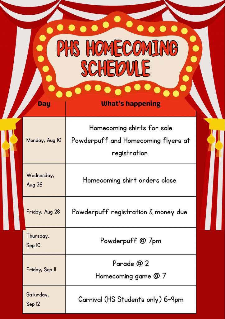 PHS Homecoming Schedule