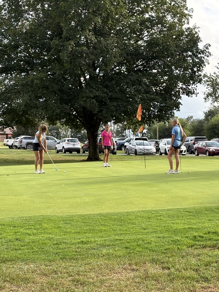 lady golfers putting on green