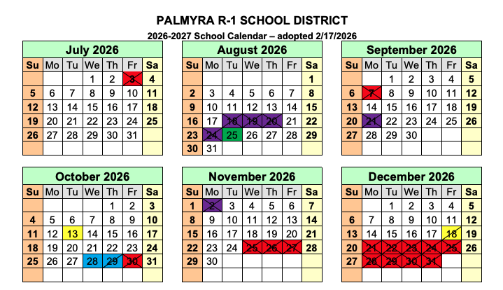 Palmyra R1 School Calendar 2026