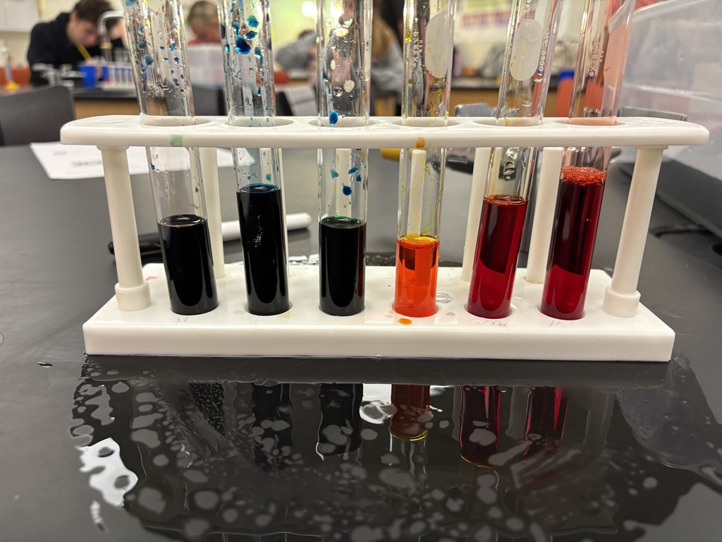 colored liquid in test tubes