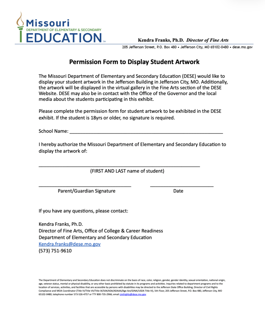 permission slip to enter artwork into contest