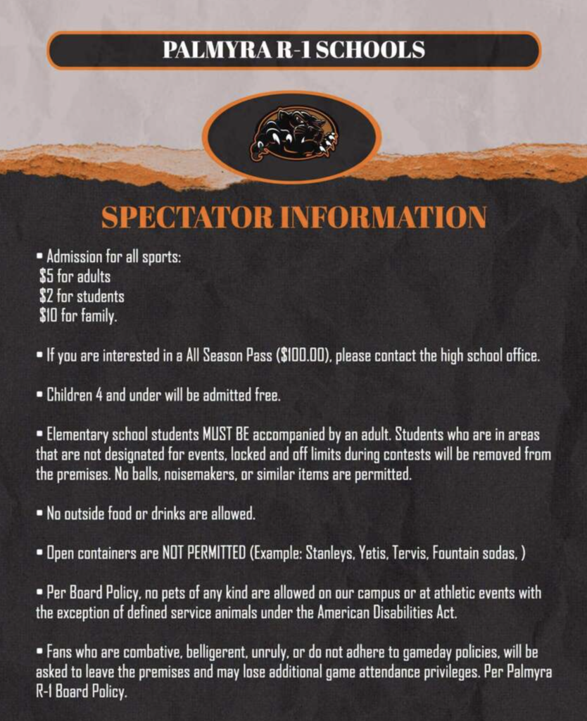 Palmyra R1 School Spectator Information for home games
