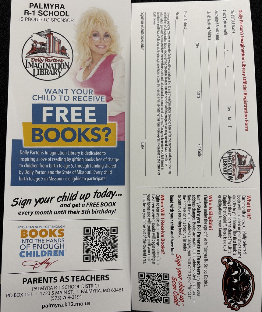 PAT flyer for Dolly Parton Imagination Library sign up