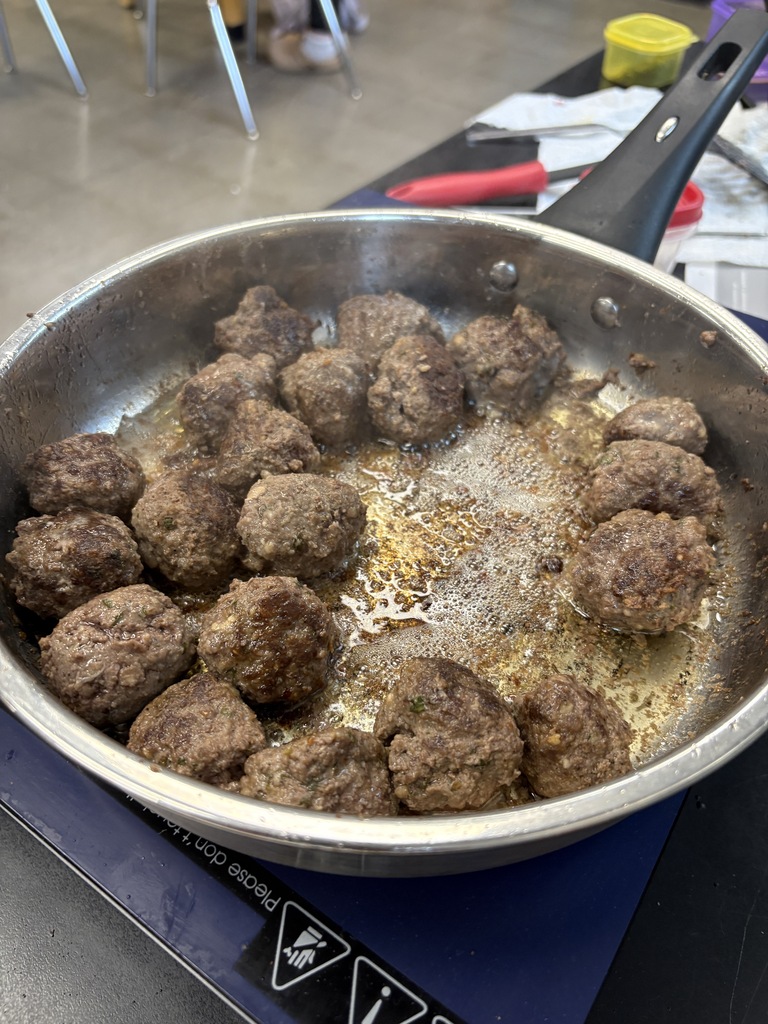 ground antelope meatballs cooking