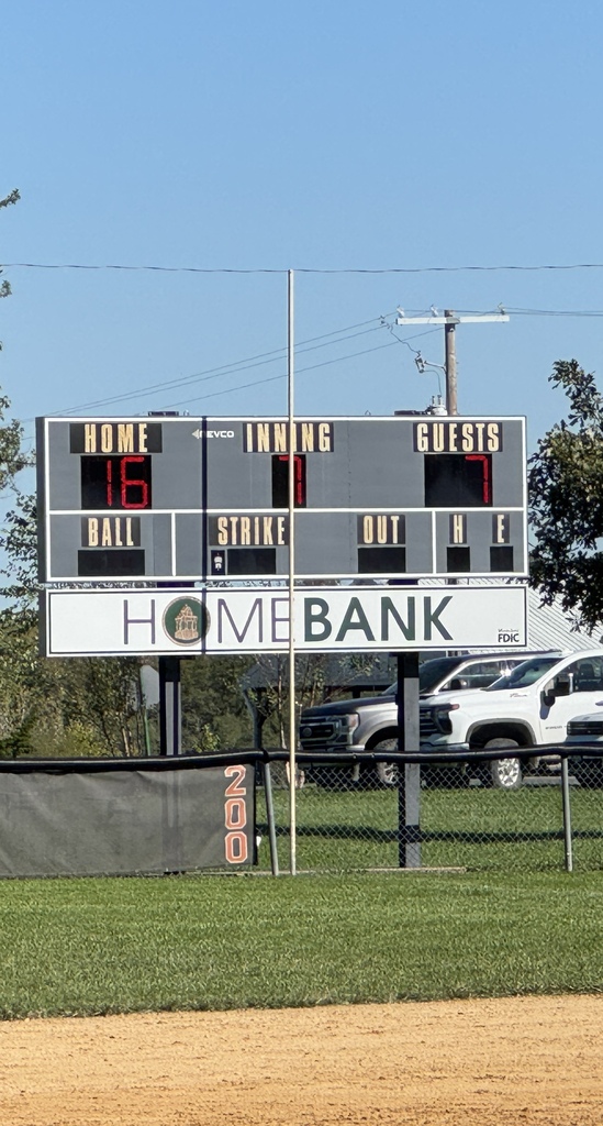 Scoreboard showing 16-7 win in 7 innings