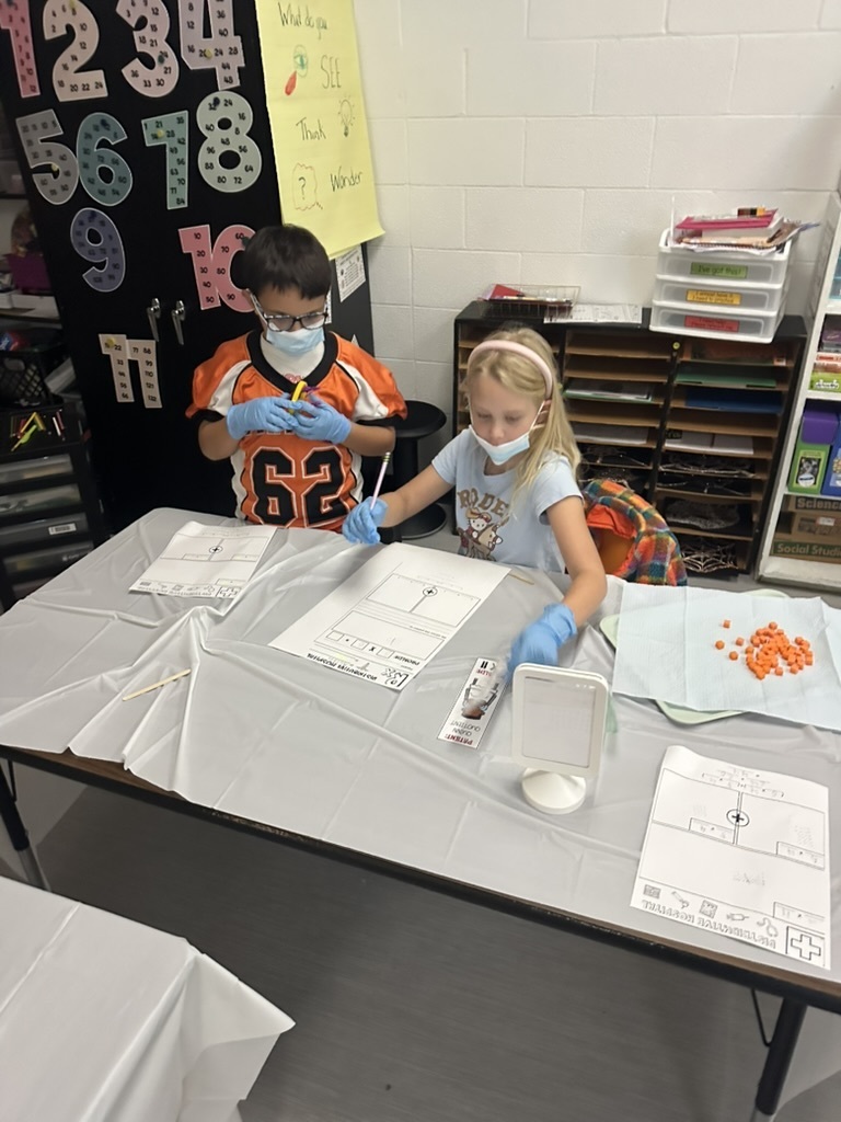 students doing pretend surgery using multiplication