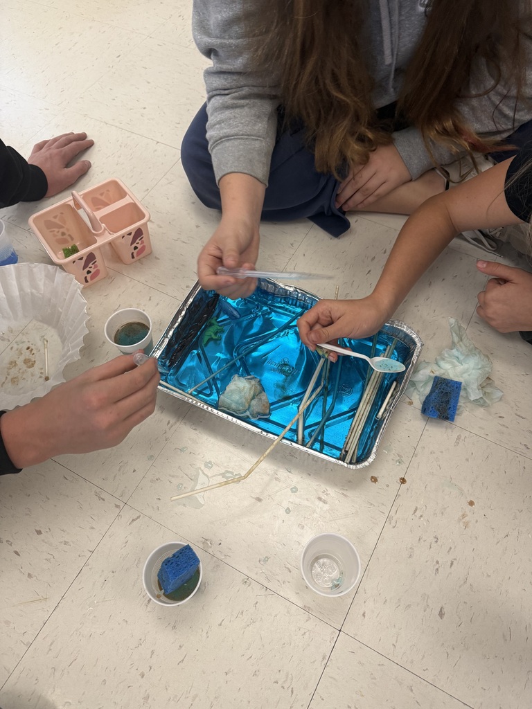 students experimenting with oil and dish soap