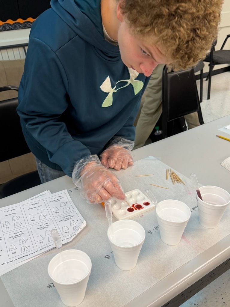 students doing a blood typing lab