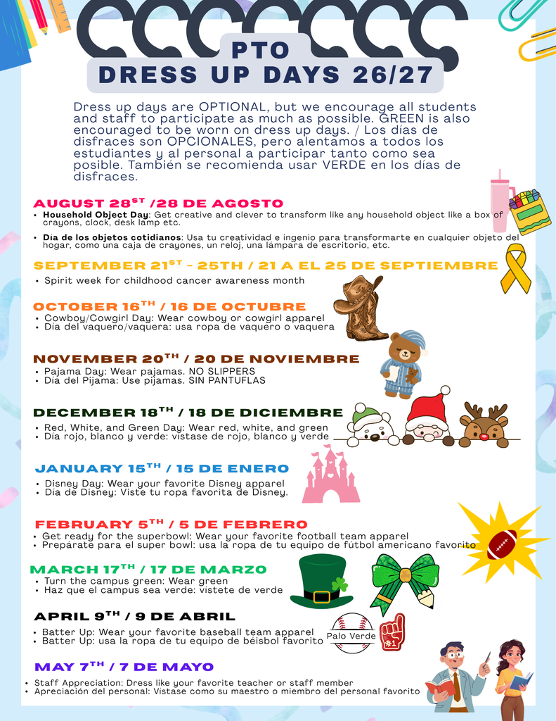 PTO Dress up Day for 26/27 school year 