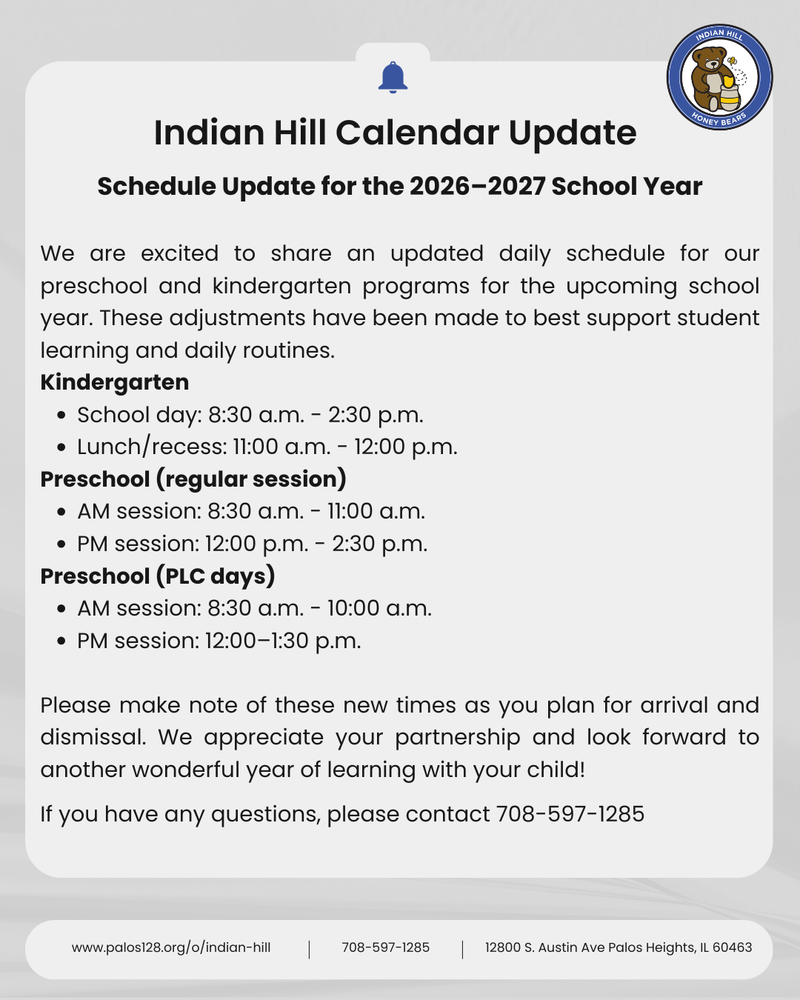 Indian Hill Calendar Update