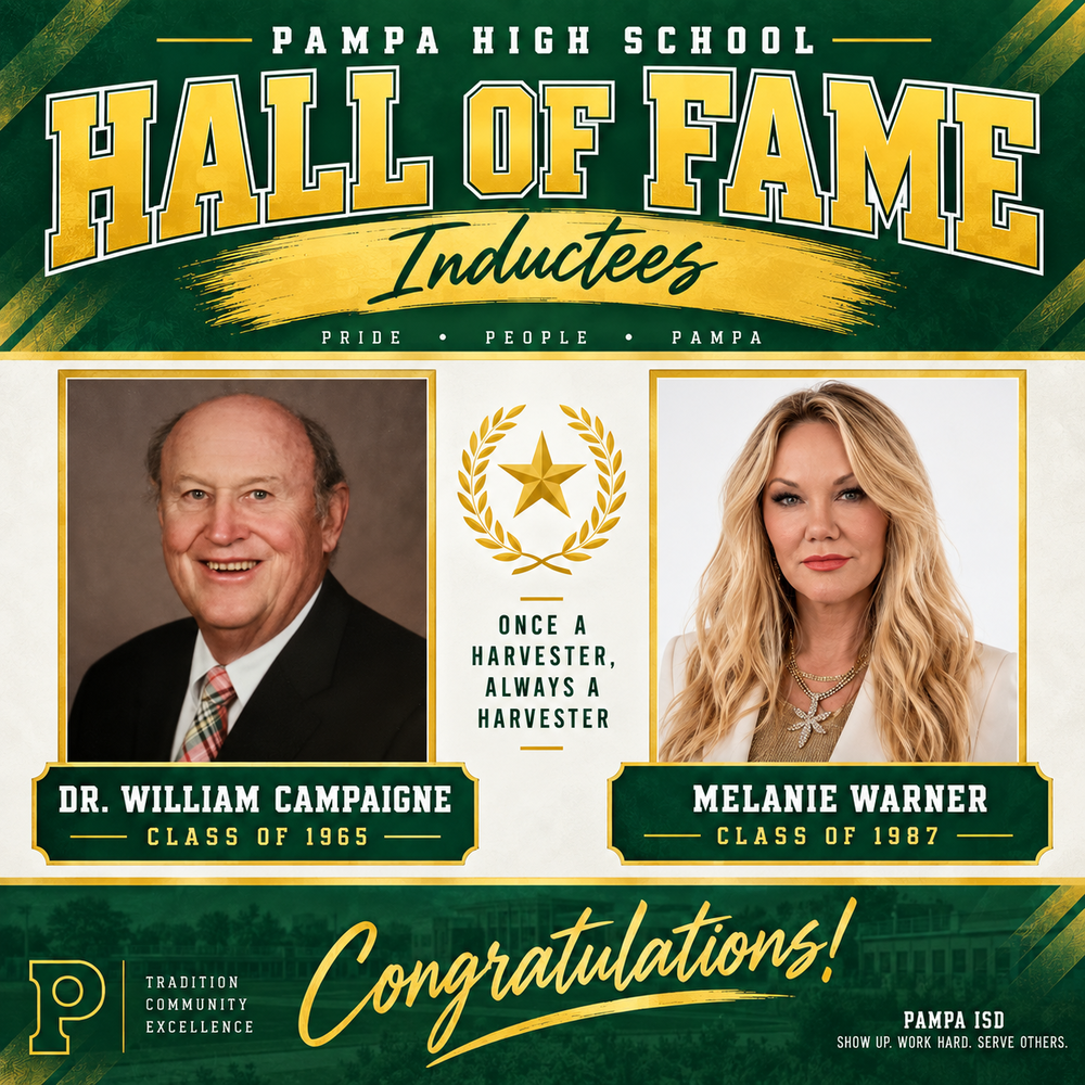 Pampa High School Hall of Fame Inductees Dr. William Campaigne Class of 1965 and Melanie Warner Class of 1987