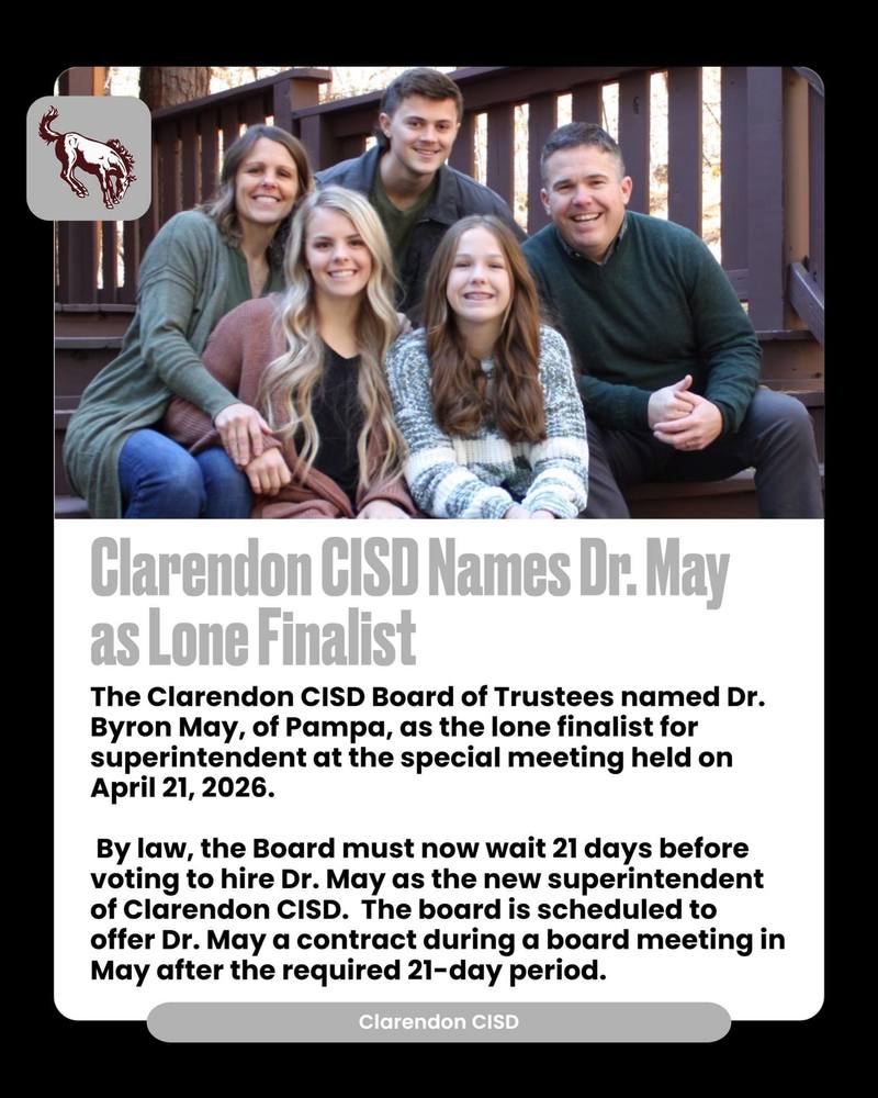 Byron May named Lone Finalist for Clarendon ISD