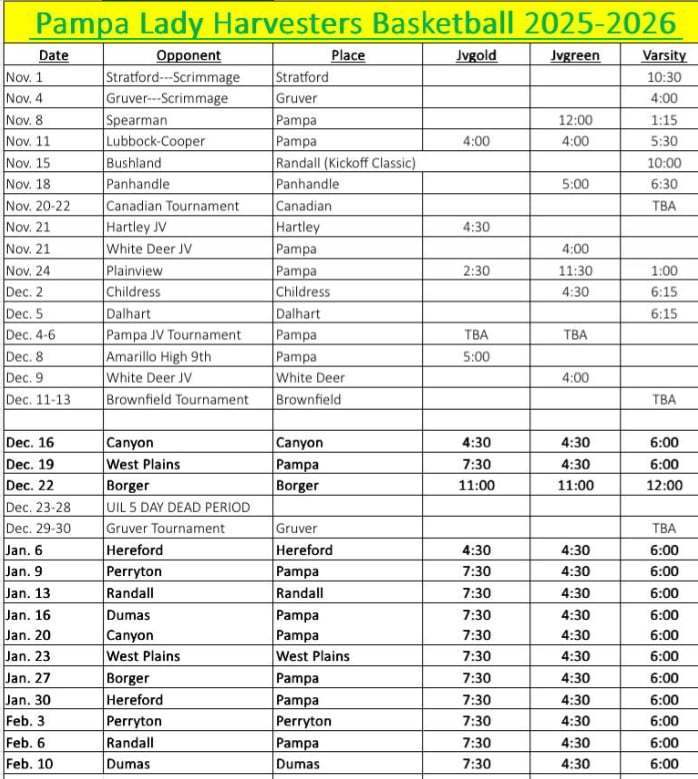 PHS GBB Schedule