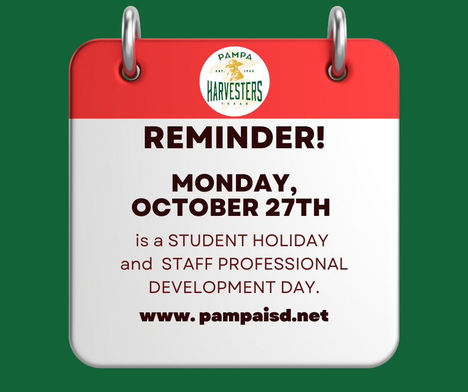 Reminder No school for students Monday, October 27th