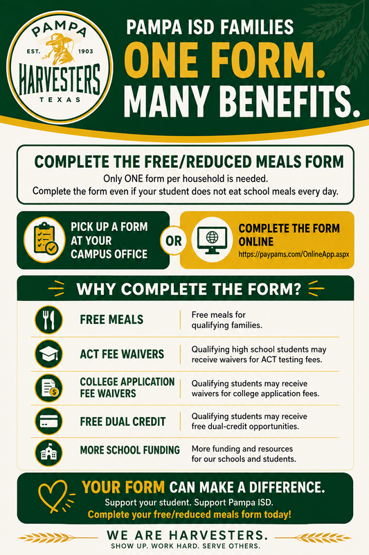 One form many benefits. Complete the free and reduced lunch application today.