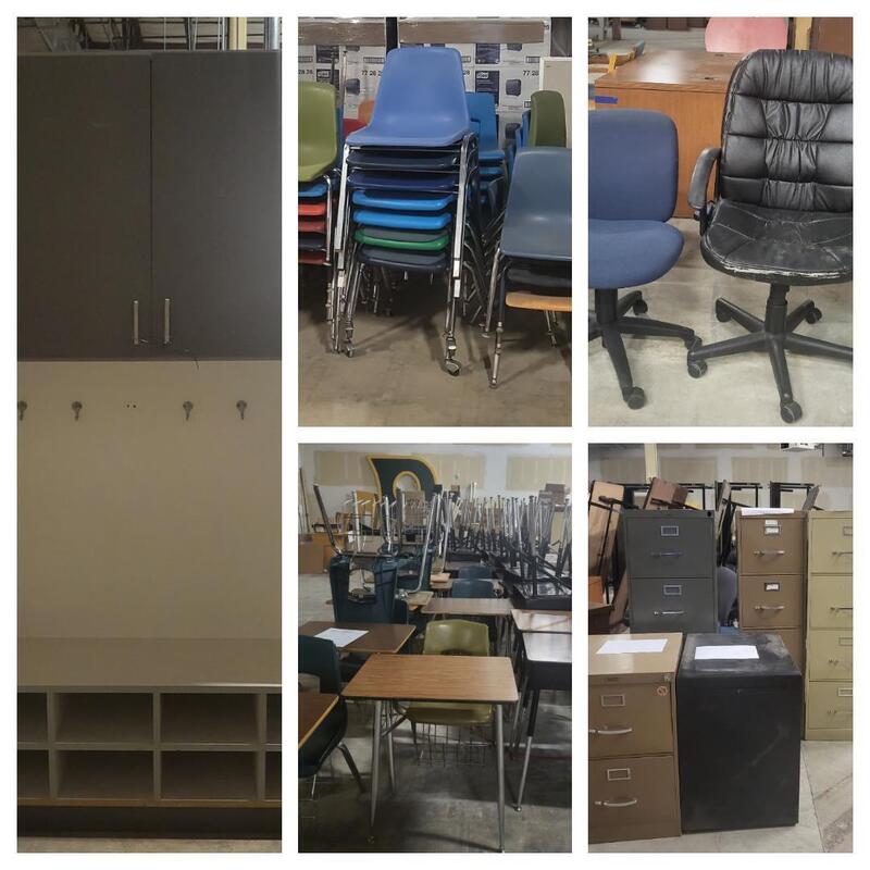 storage cabinet, chairs, tables, file cabinets