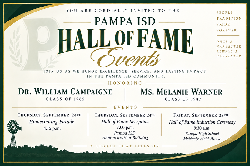 You are invited to the Pampa ISD Hall of Fame Events.