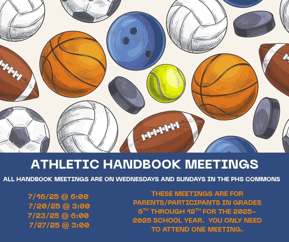 Dates and times for 2025-2026 athletic handbook meetings.
