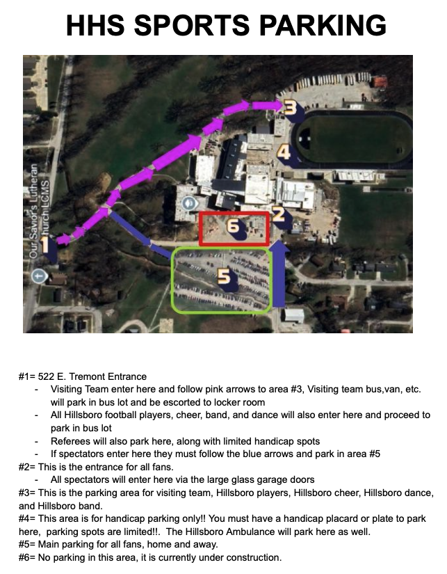 Hillsboro High School Parking Plan for Spectators and Teams