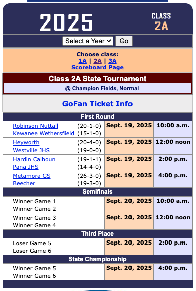 IESA State Softball Tournament Schedule