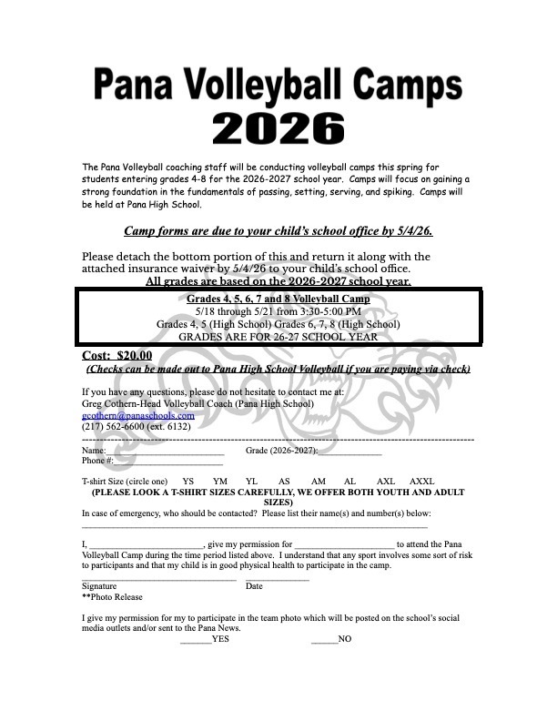 Required paperwork for volleyball camp.