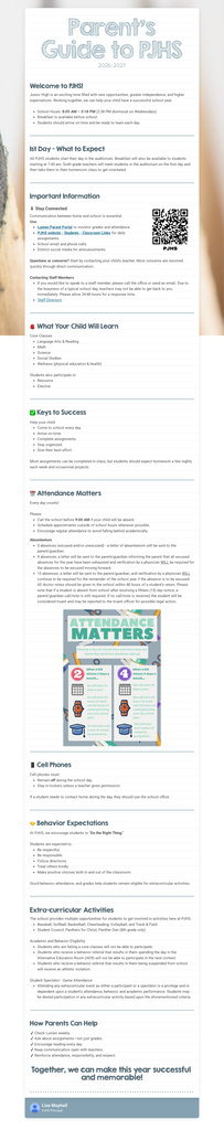 Parent's Guide to PJHS