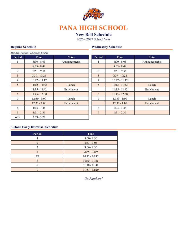 2026-2027 PHS Bell Schedule