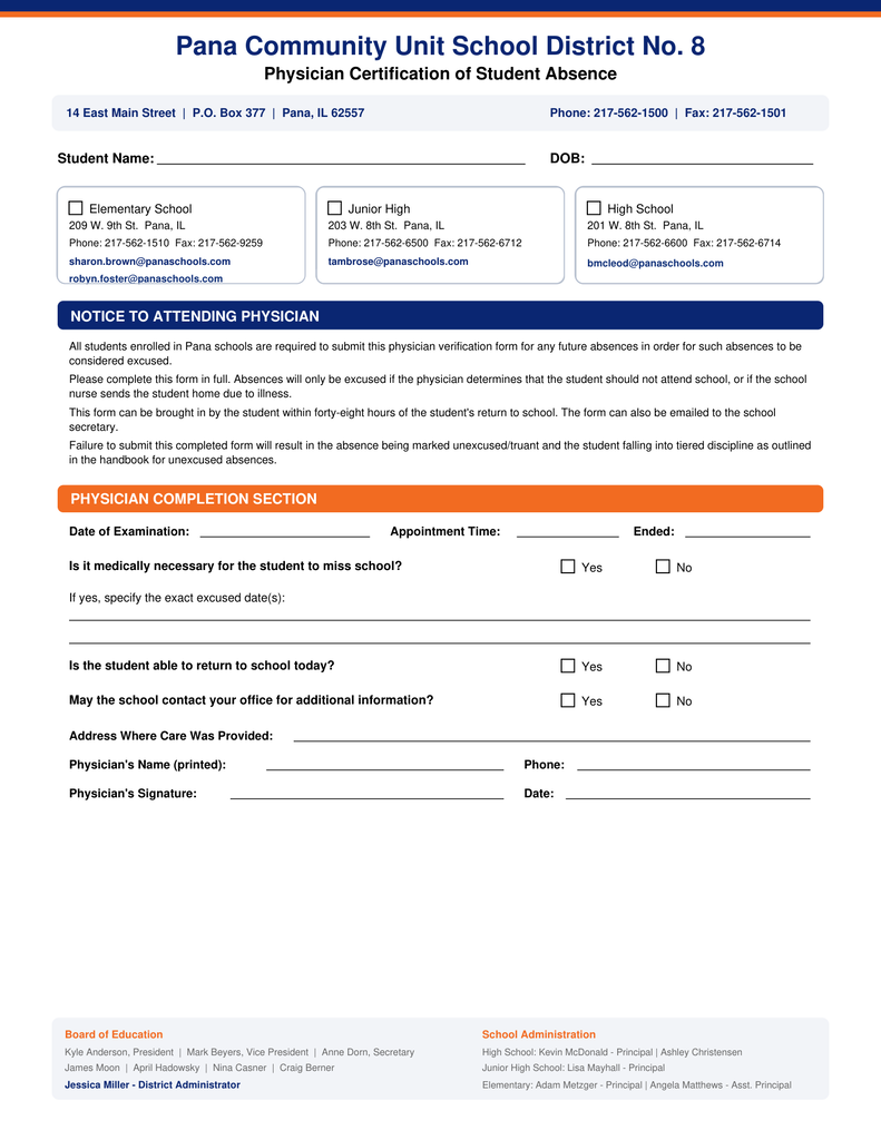 District Doctor's note
