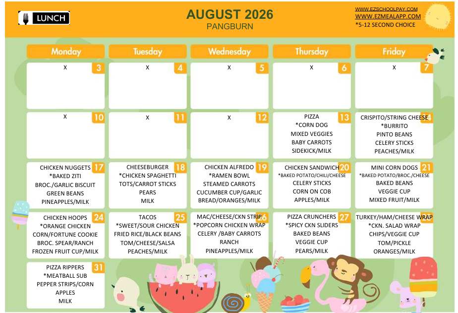 August Lunch Menu