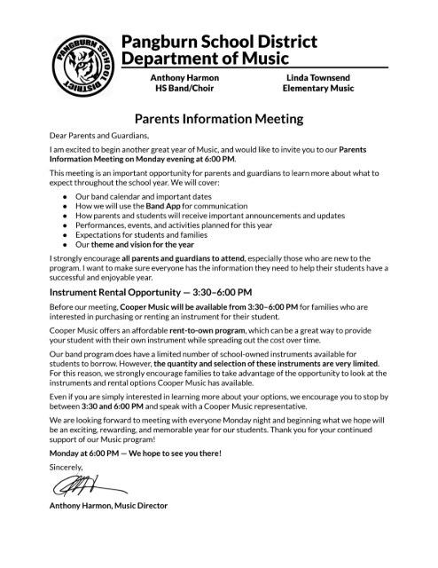 Band Parent Meeting
