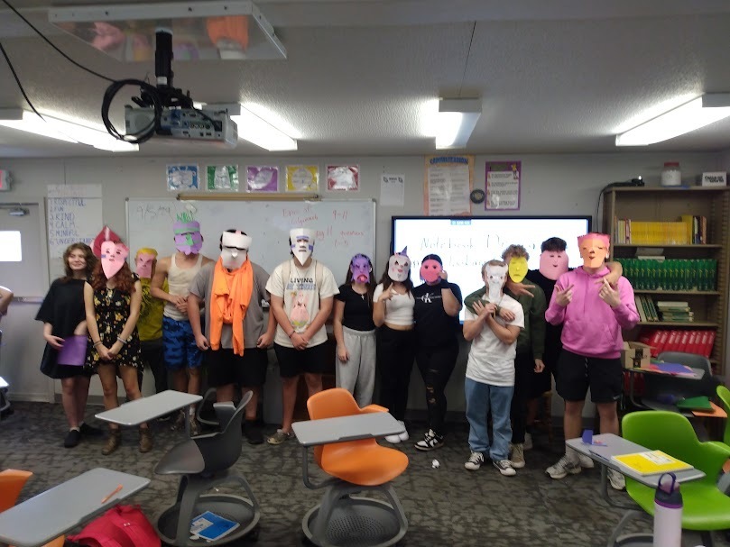 Group photo of students with the masks.