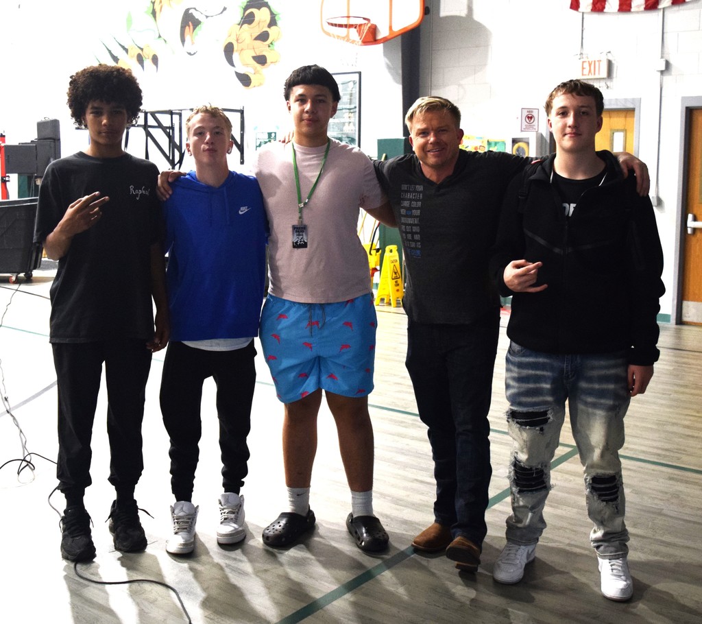 Students with Craig Scott after the Assembly